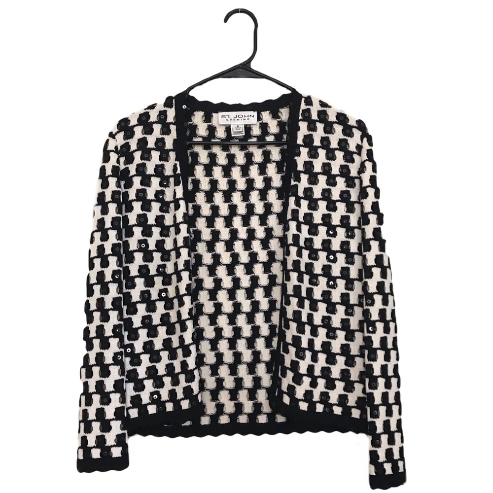 St. John Black and White Sequined Cardigan